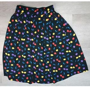 Mod Cloth Black A Line Knee Length Skirt 100% Recycled Cherry Print Size 4